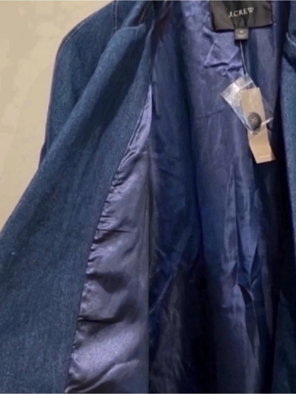 J. Crew Loose Oversized Minimal 70’s Relaxed Midi Dark Denim Trench Coat M